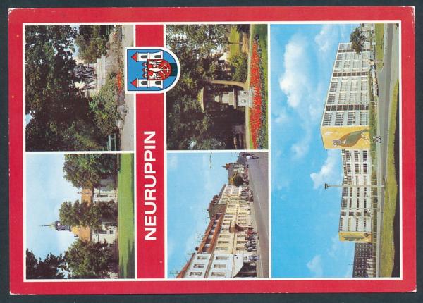 Kirchplatz mit Pfarrkirche, Fontanedenkmal, Karl-Marx-Straße, Karl Liebknecht-Oberschule